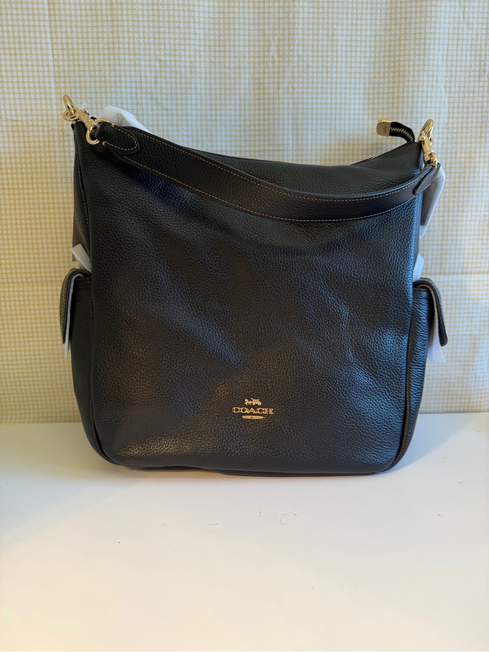 Coach Black Pebbled Leather Shoulder Bag with Gold Hardware